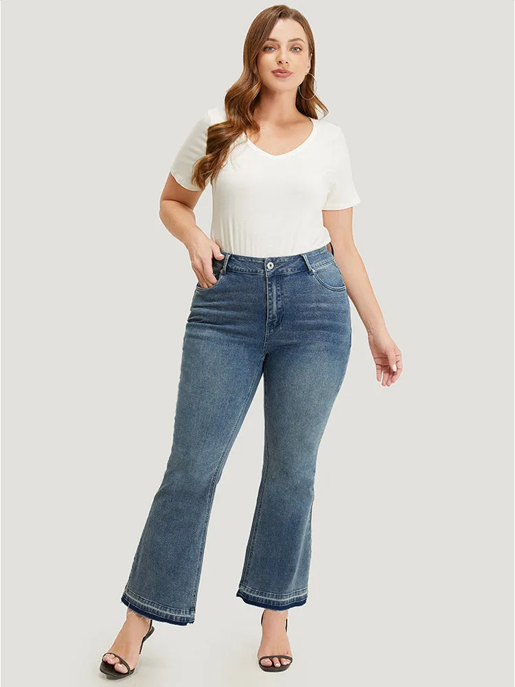 Flare Leg Very Stretchy Medium Wash Contrast Hem Jeans sold by Bloomchic product image thumbnail 2