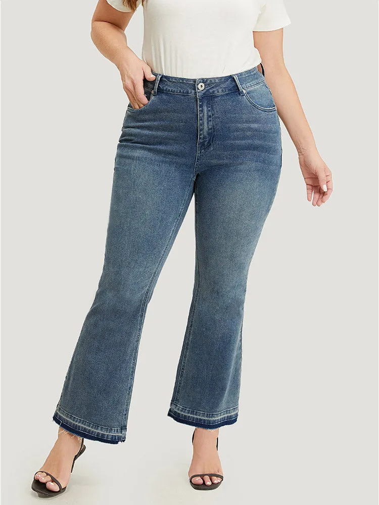 Flare Leg Very Stretchy Medium Wash Contrast Hem Jeans sold by Bloomchic