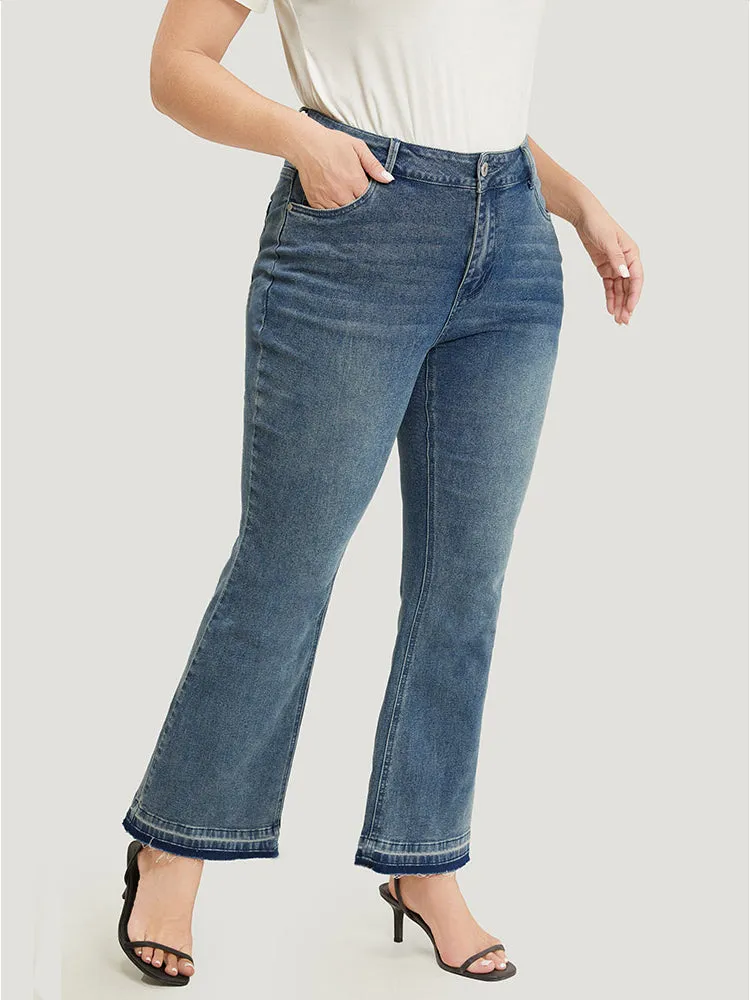 Flare Leg Very Stretchy Medium Wash Contrast Hem Jeans sold by Bloomchic product image thumbnail 5