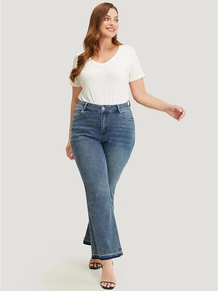 Flare Leg Very Stretchy Medium Wash Contrast Hem Jeans sold by Bloomchic product image thumbnail 3