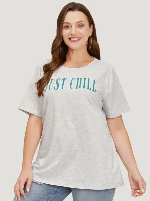 Letter Print Short Sleeve Heather T-shirt sold by Bloomchic