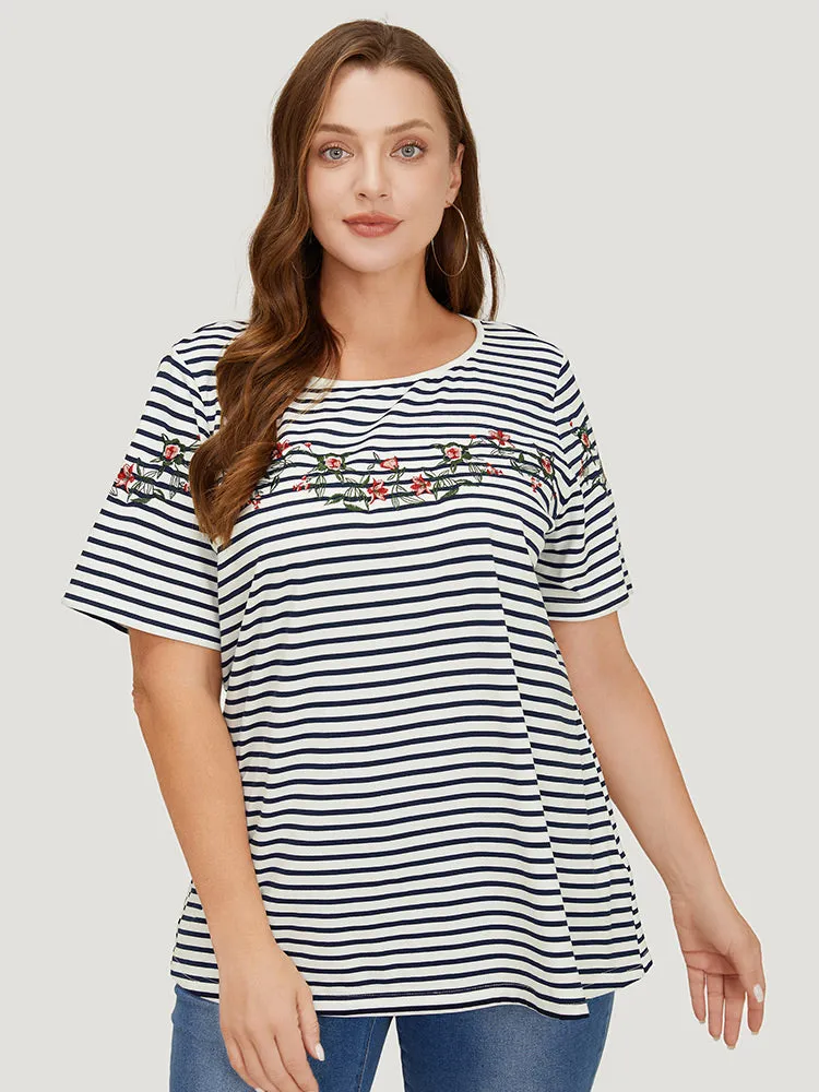 Floral Embroidered Slightly Stretchy Striped T-shirt sold by Bloomchic product image thumbnail 3