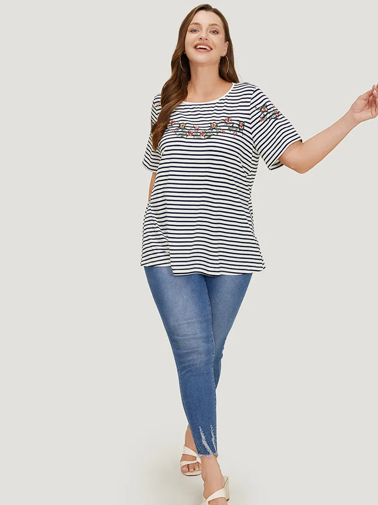 Floral Embroidered Slightly Stretchy Striped T-shirt sold by Bloomchic product image thumbnail 4