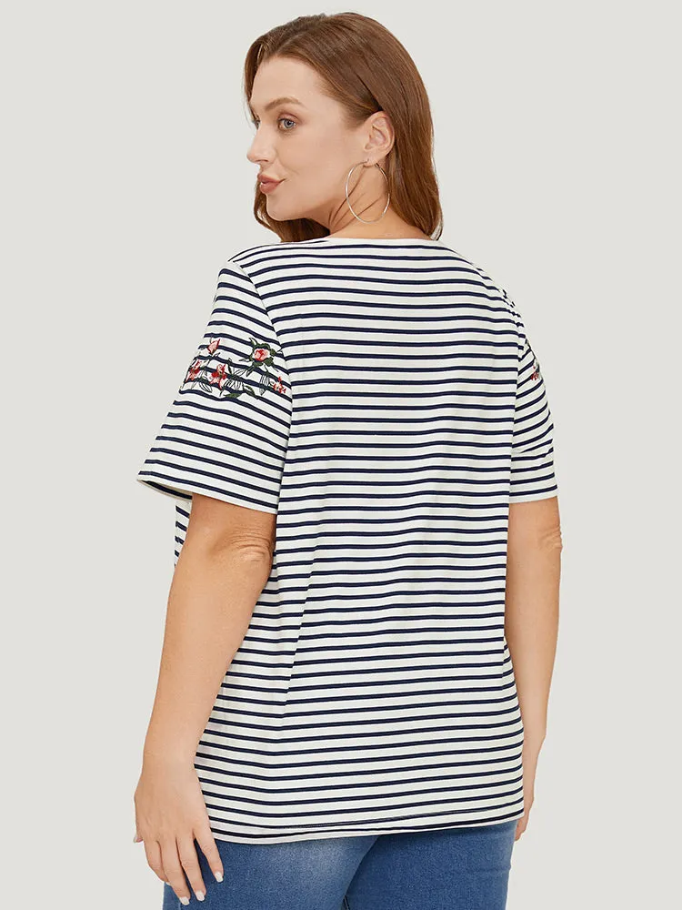 Floral Embroidered Slightly Stretchy Striped T-shirt sold by Bloomchic product image thumbnail 5