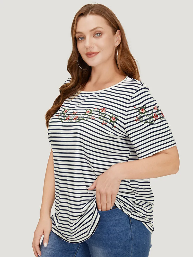 Floral Embroidered Slightly Stretchy Striped T-shirt sold by Bloomchic product image thumbnail 2