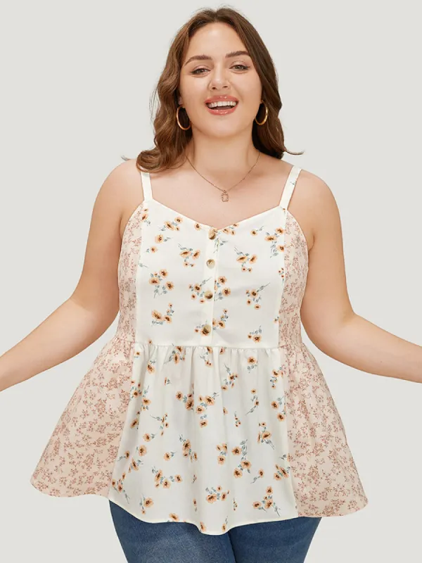 Ditsy Floral Patchwork Flutter Hem Cami Top sold by Bloomchic