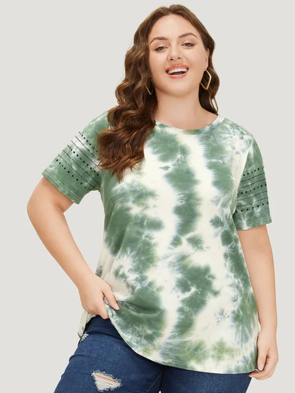 Tie Dye Crew Neck Rivet Detail T-shirt sold by Bloomchic