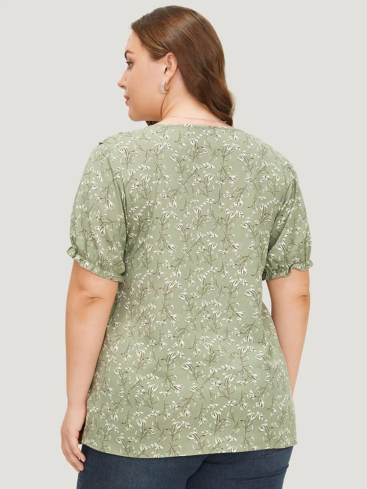 Ditsy Floral Puff Sleeve Ruffle Trim Blouse sold by Bloomchic product image thumbnail 3