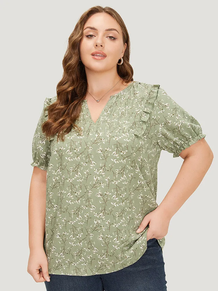 Ditsy Floral Puff Sleeve Ruffle Trim Blouse sold by Bloomchic