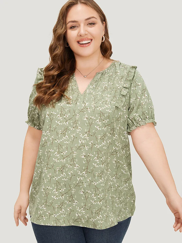 Ditsy Floral Puff Sleeve Ruffle Trim Blouse sold by Bloomchic product image thumbnail 5