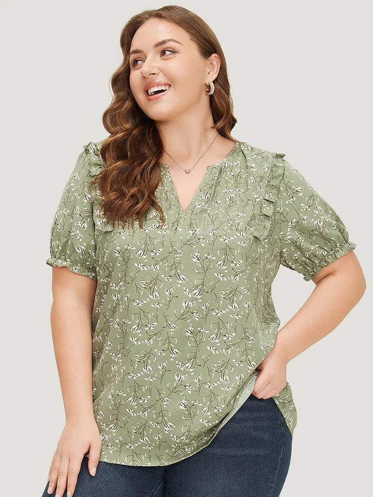 Ditsy Floral Puff Sleeve Ruffle Trim Blouse sold by Bloomchic product image thumbnail 2