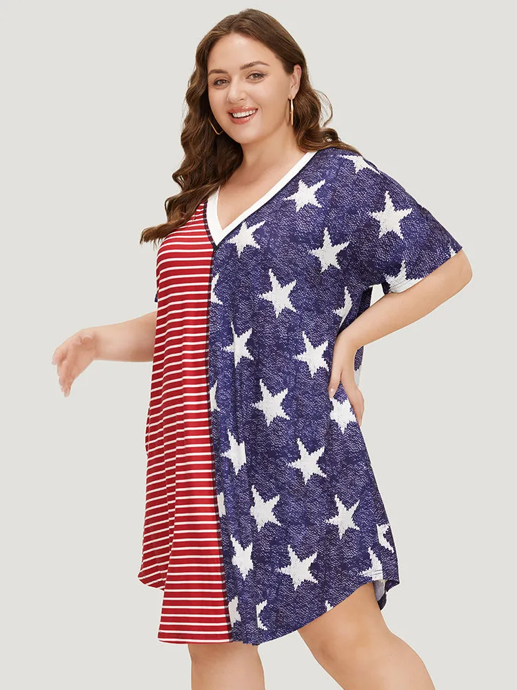 Star & Striped Patchwork Curved Hem Pocket Dress sold by Bloomchic product image thumbnail 5