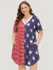 Star & Striped Patchwork Curved Hem Pocket Dress sold by Bloomchic