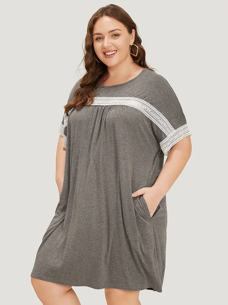 Plain Lace Batwing Sleeve Pocket Gathered Dress sold by Bloomchic product image thumbnail 4