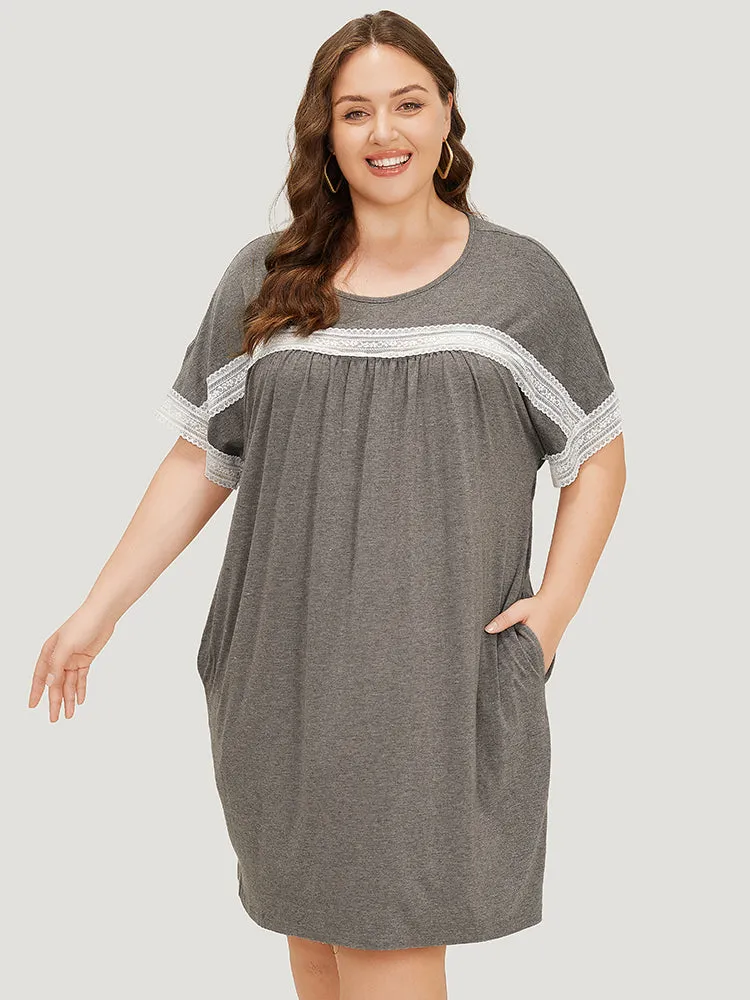 Plain Lace Batwing Sleeve Pocket Gathered Dress sold by Bloomchic product image thumbnail 5