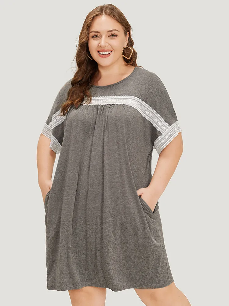 Plain Lace Batwing Sleeve Pocket Gathered Dress sold by Bloomchic product image thumbnail 3