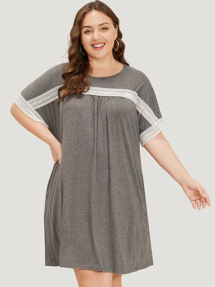 Plain Lace Batwing Sleeve Pocket Gathered Dress sold by Bloomchic product image thumbnail 2