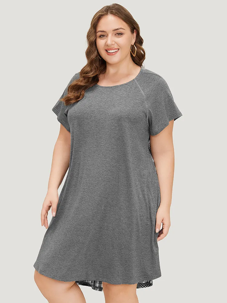 Plaid Patchwork Pocket Raglan Sleeve High Low Dress sold by Bloomchic product image thumbnail 5