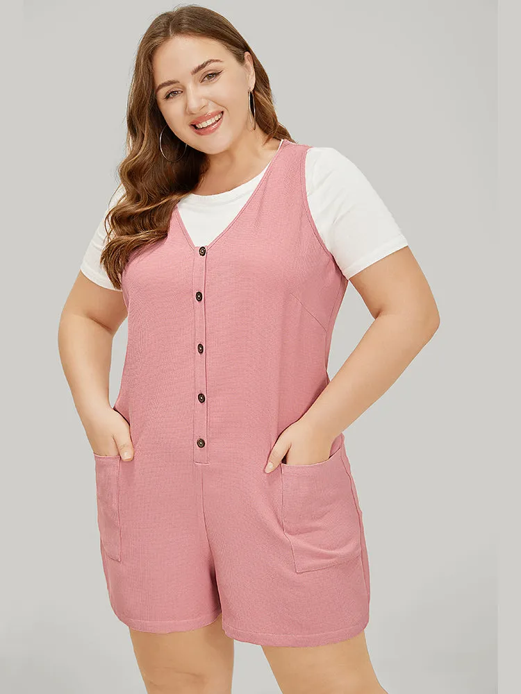 Solid Pocket Waffle Knit Button Detail Tank Romper sold by Bloomchic product image thumbnail 4