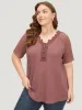 Plain Contrast Lace Raglan Sleeve Button Detail T-shirt sold by Bloomchic