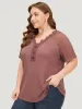 Plain Contrast Lace Raglan Sleeve Button Detail T-shirt sold by Bloomchic