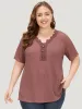 Plain Contrast Lace Raglan Sleeve Button Detail T-shirt sold by Bloomchic