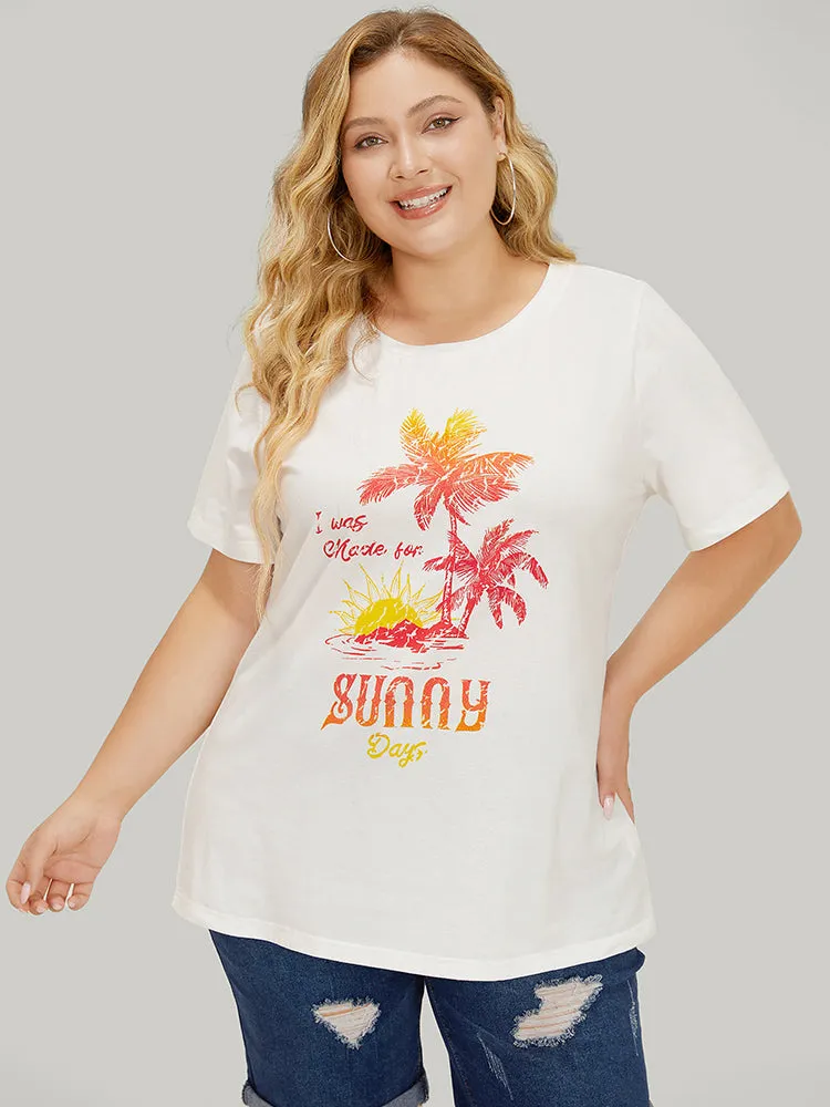 Coconut Tree & Letter Print Drop Shoulder T-shirt sold by Bloomchic product image thumbnail 3