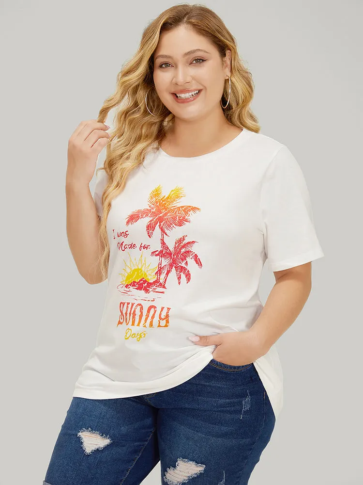 Coconut Tree & Letter Print Drop Shoulder T-shirt sold by Bloomchic product image thumbnail 4