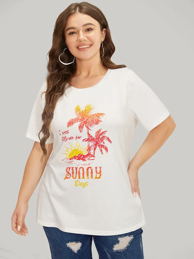 Coconut Tree & Letter Print Drop Shoulder T-shirt sold by Bloomchic