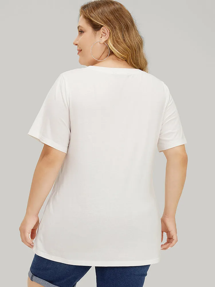 Coconut Tree & Letter Print Drop Shoulder T-shirt sold by Bloomchic product image thumbnail 5