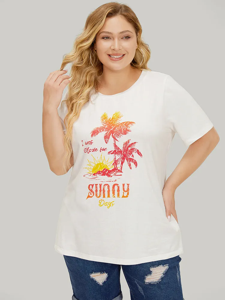 Coconut Tree & Letter Print Drop Shoulder T-shirt sold by Bloomchic product image thumbnail 2