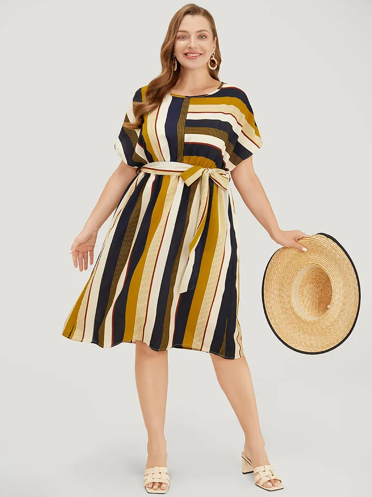 Striped Patchwork Belted Ruffles Pocket Dolman Sleeve Dress sold by Bloomchic product image thumbnail 5