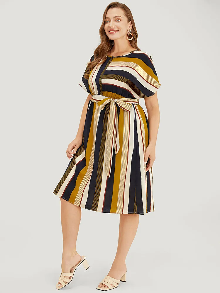 Striped Patchwork Belted Ruffles Pocket Dolman Sleeve Dress sold by Bloomchic product image thumbnail 3