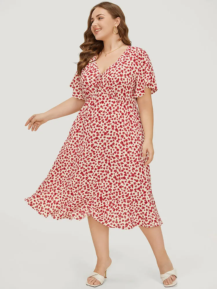 Ditsy Floral Knot Front Pocket Ruffle Hem Dress sold by Bloomchic product image thumbnail 5