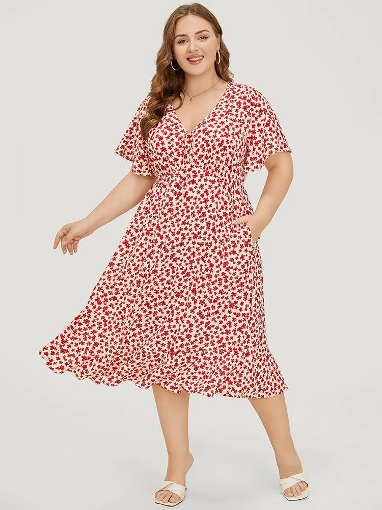 Ditsy Floral Knot Front Pocket Ruffle Hem Dress sold by Bloomchic product image thumbnail 3