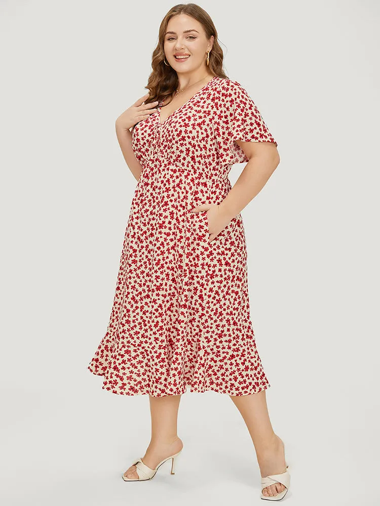 Ditsy Floral Knot Front Pocket Ruffle Hem Dress sold by Bloomchic product image thumbnail 4
