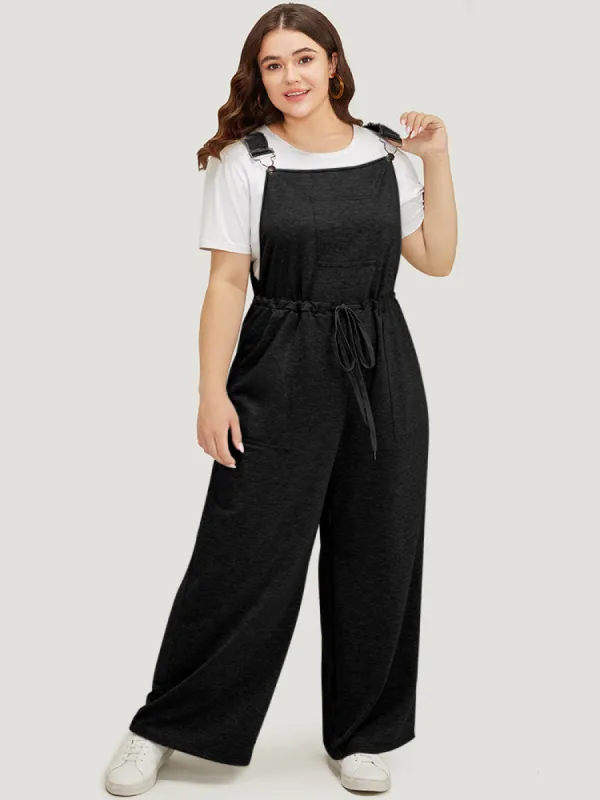 Plain Pocket Drawstring Adjustable Straps Overall Jumpsuit sold by Bloomchic