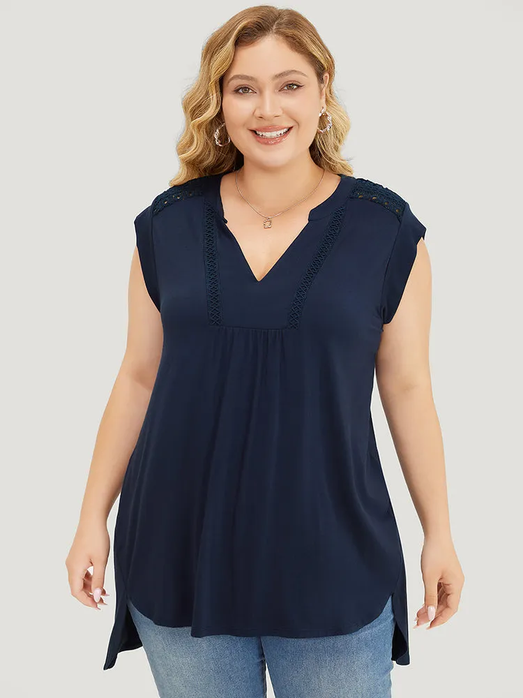 Plain Eyelet Lace Gathered High Low Hem T-shirt sold by Bloomchic product image thumbnail 4