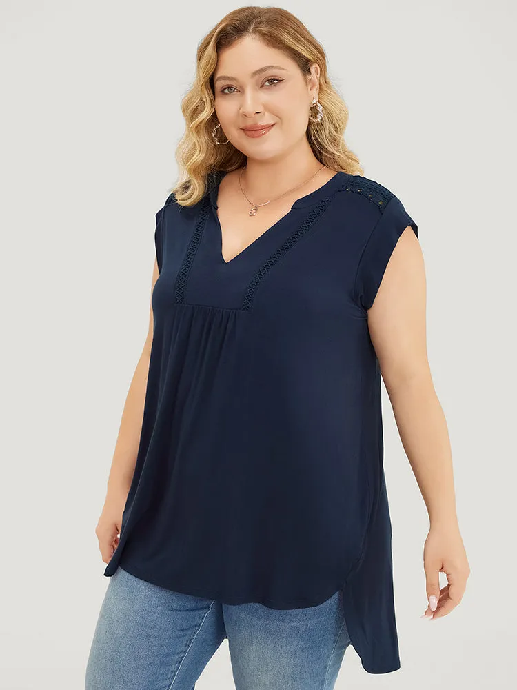 Plain Eyelet Lace Gathered High Low Hem T-shirt sold by Bloomchic product image thumbnail 5