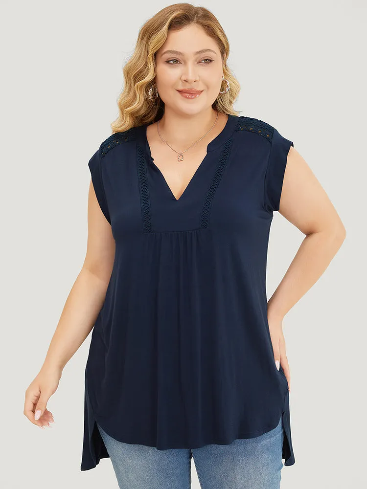 Plain Eyelet Lace Gathered High Low Hem T-shirt sold by Bloomchic product image thumbnail 2