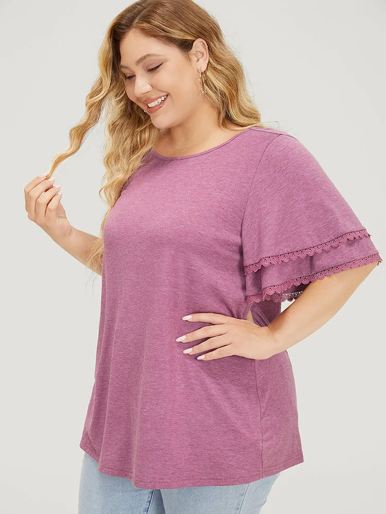 Plain Lace Trim Layered Sleeve T-shirt sold by Bloomchic product image thumbnail 5