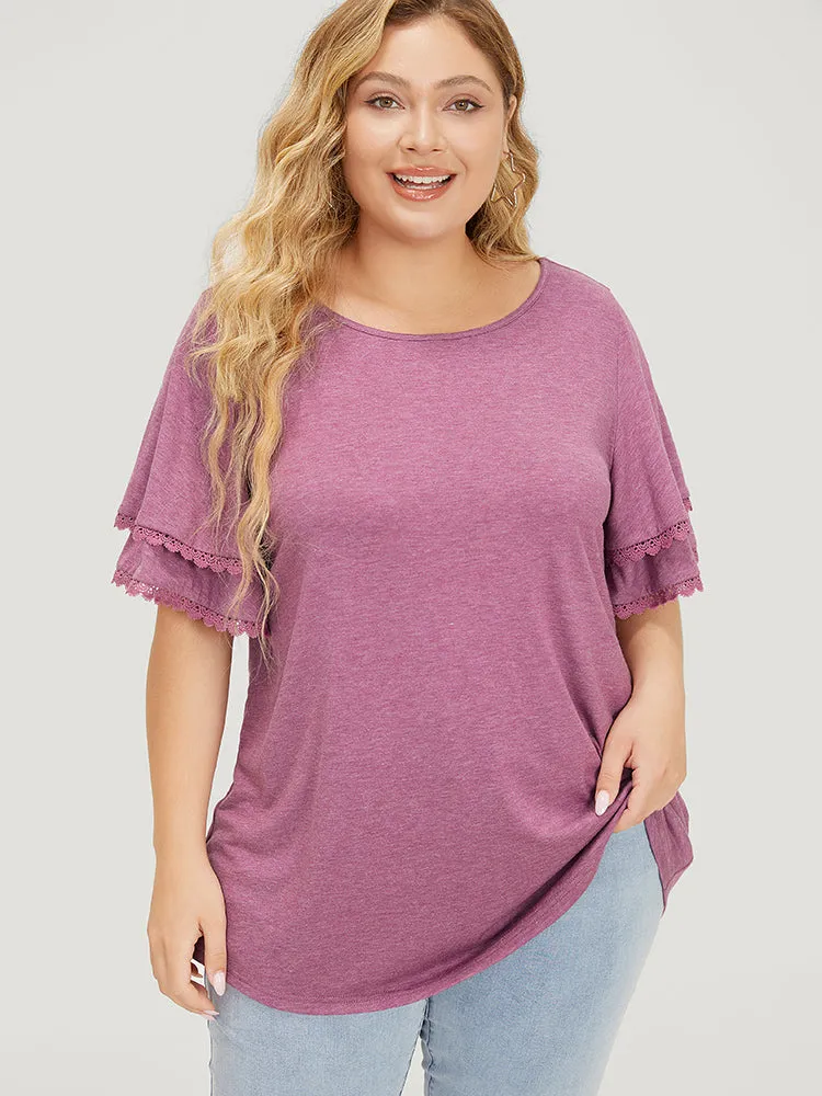 Plain Lace Trim Layered Sleeve T-shirt sold by Bloomchic product image thumbnail 2