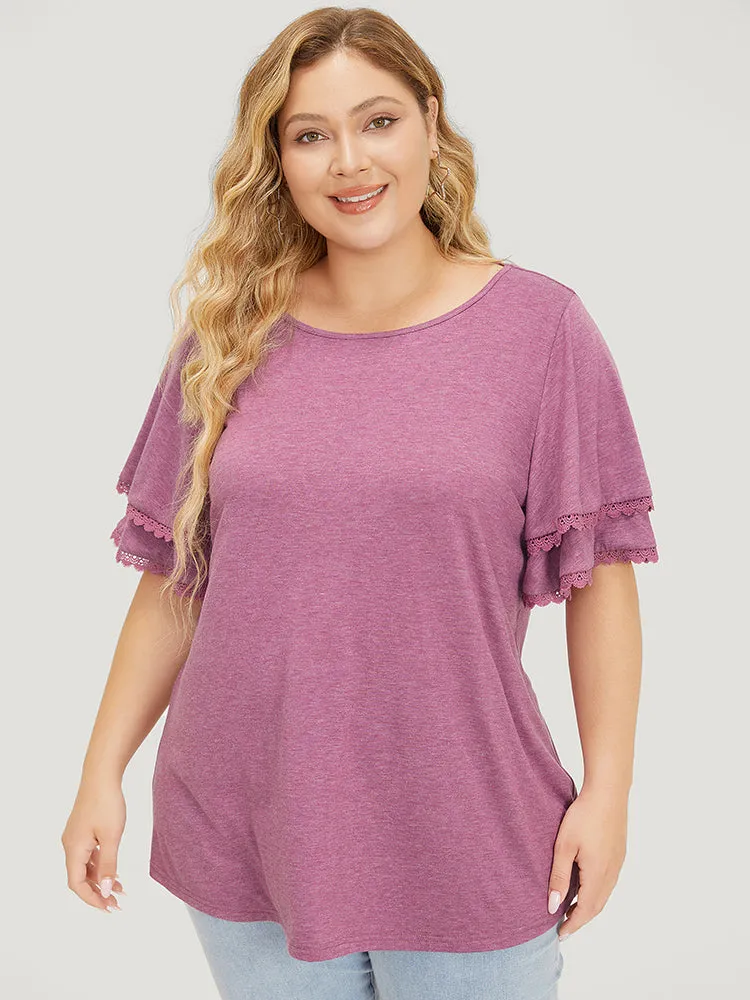 Plain Lace Trim Layered Sleeve T-shirt sold by Bloomchic product image thumbnail 3