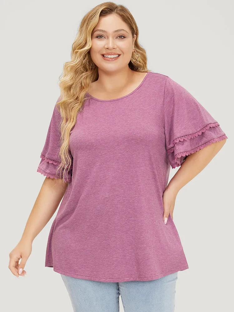 Plain Lace Trim Layered Sleeve T-shirt sold by Bloomchic product image thumbnail 4