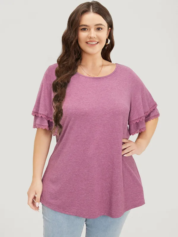 Plain Lace Trim Layered Sleeve T-shirt sold by Bloomchic