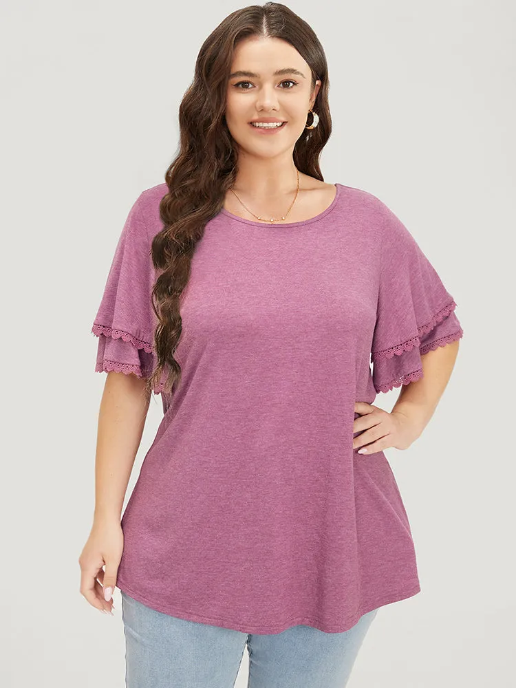 Plain Lace Trim Layered Sleeve T-shirt sold by Bloomchic