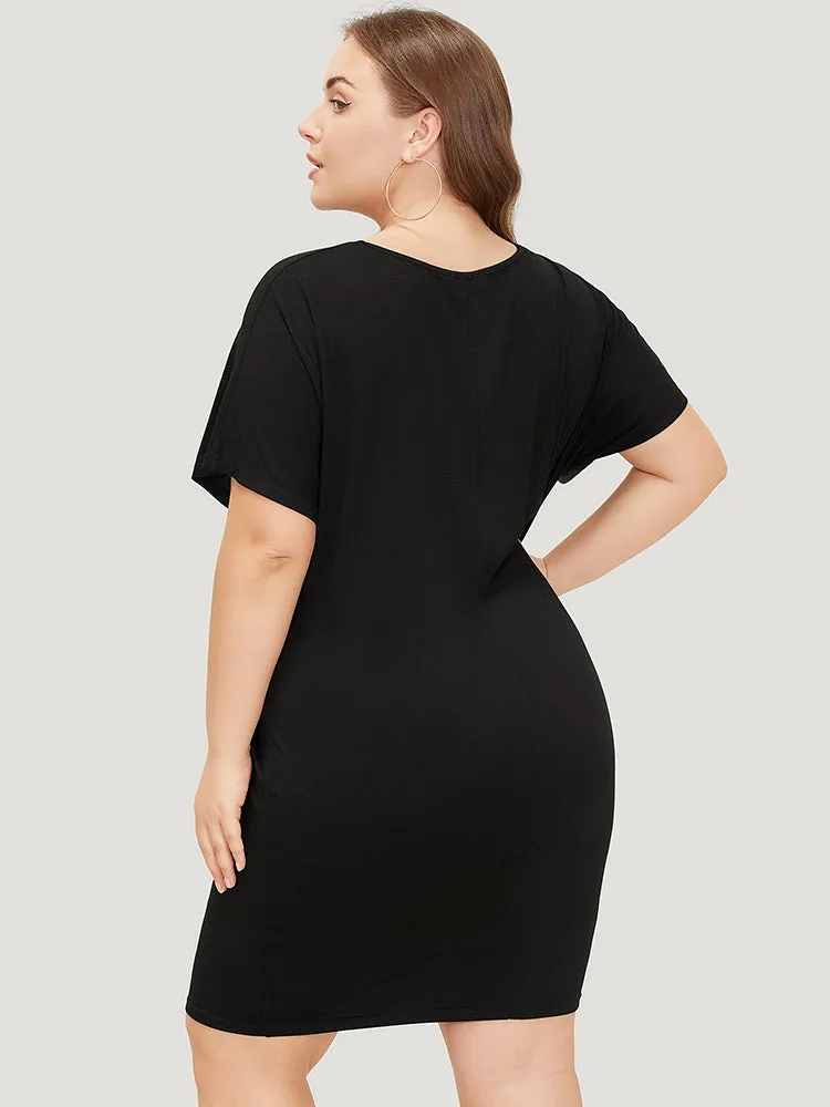 Two Tone Batwing Sleeve Knot Front Dress sold by Bloomchic product image thumbnail 4