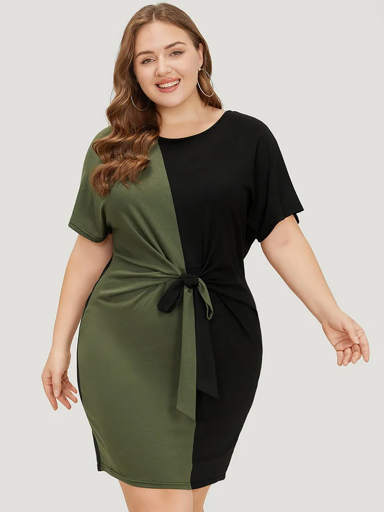 Two Tone Batwing Sleeve Knot Front Dress sold by Bloomchic