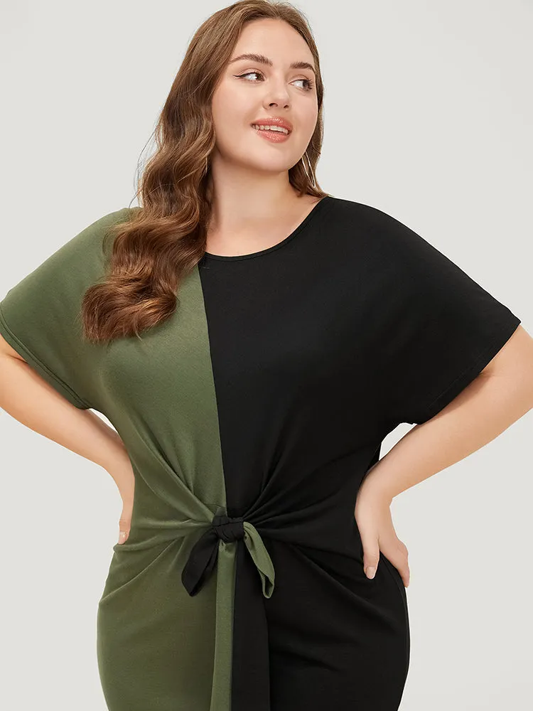 Two Tone Batwing Sleeve Knot Front Dress sold by Bloomchic product image thumbnail 5