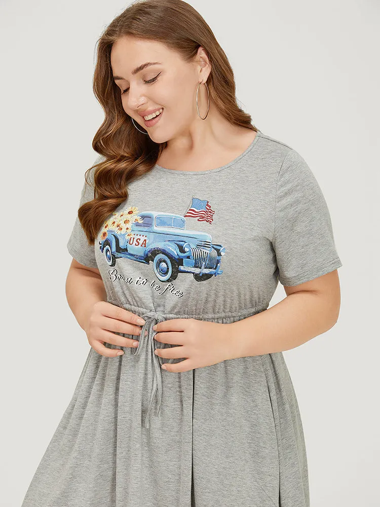 Car Print Drawstring Pocket Flutter Graphic Dress sold by Bloomchic product image thumbnail 5